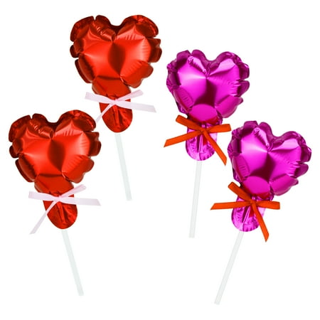 Valentine's Day Red, Pink Heart Balloon Cake Topper, 3" x 7", 4 Count, Way to Celebrate, Decoration