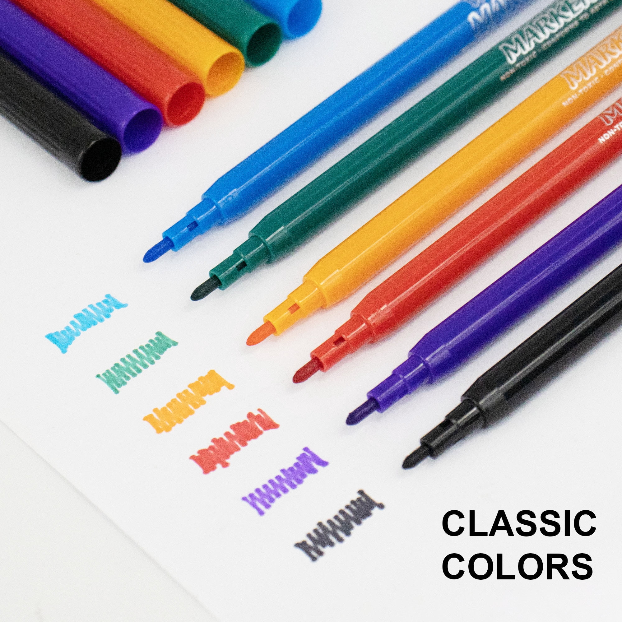 BAZIC Fine Line 10 Colors Washable Coloring Markers (10/Pack), 24-Pack