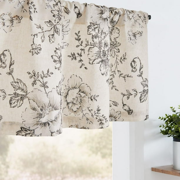 Cortina jinchan, 40 x 16 cm, diseño floral, mezcla de lino
