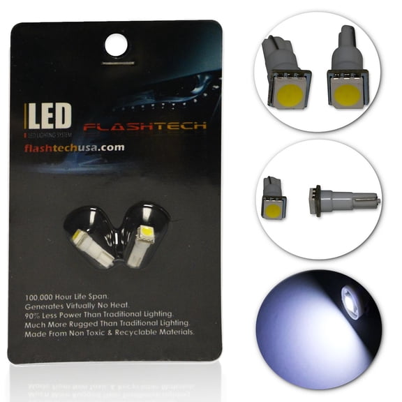 Flashtech Extremely Bright LED Bulbs for Car Interior Dome Map Door Courtesy License Plate Lights T5 - White, Pair