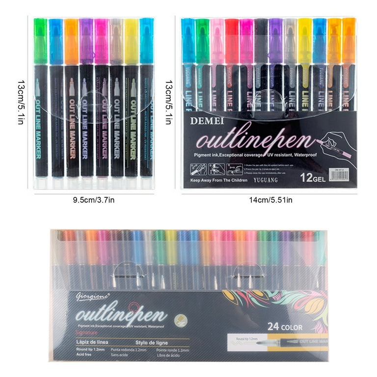 Color Automatic Diaries Cards, Art Making Outline Letters, 8/12/24 Diy Outline Markers Metal For Paintings, Marker