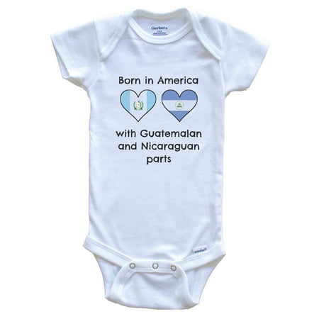 

Born In America With Guatemalan and Nicaraguan Parts Funny Guatemala Nicaragua Flags One Piece Baby Bodysuit