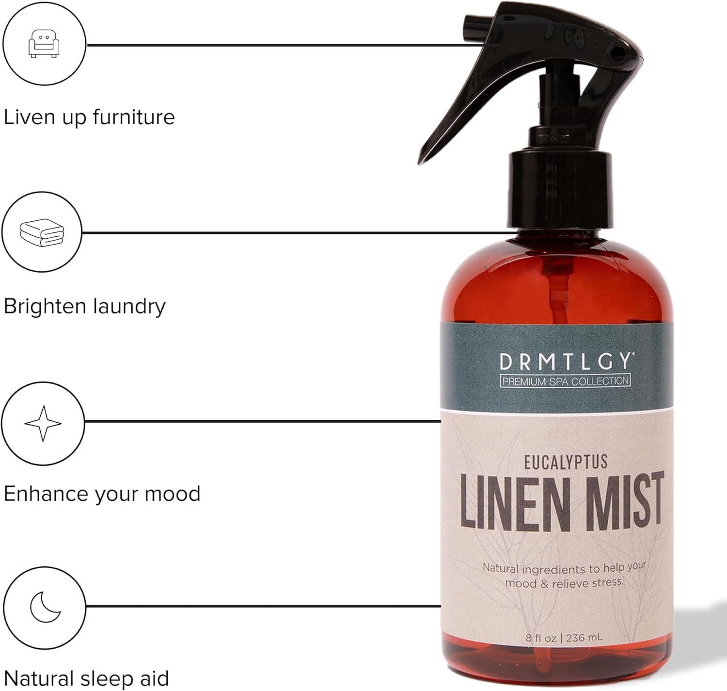 Eucalyptus Essential Oil Linen and Room Mist. Pillow and Fabric Aromatherapy Spray for Relaxation and Sleep, 8 oz