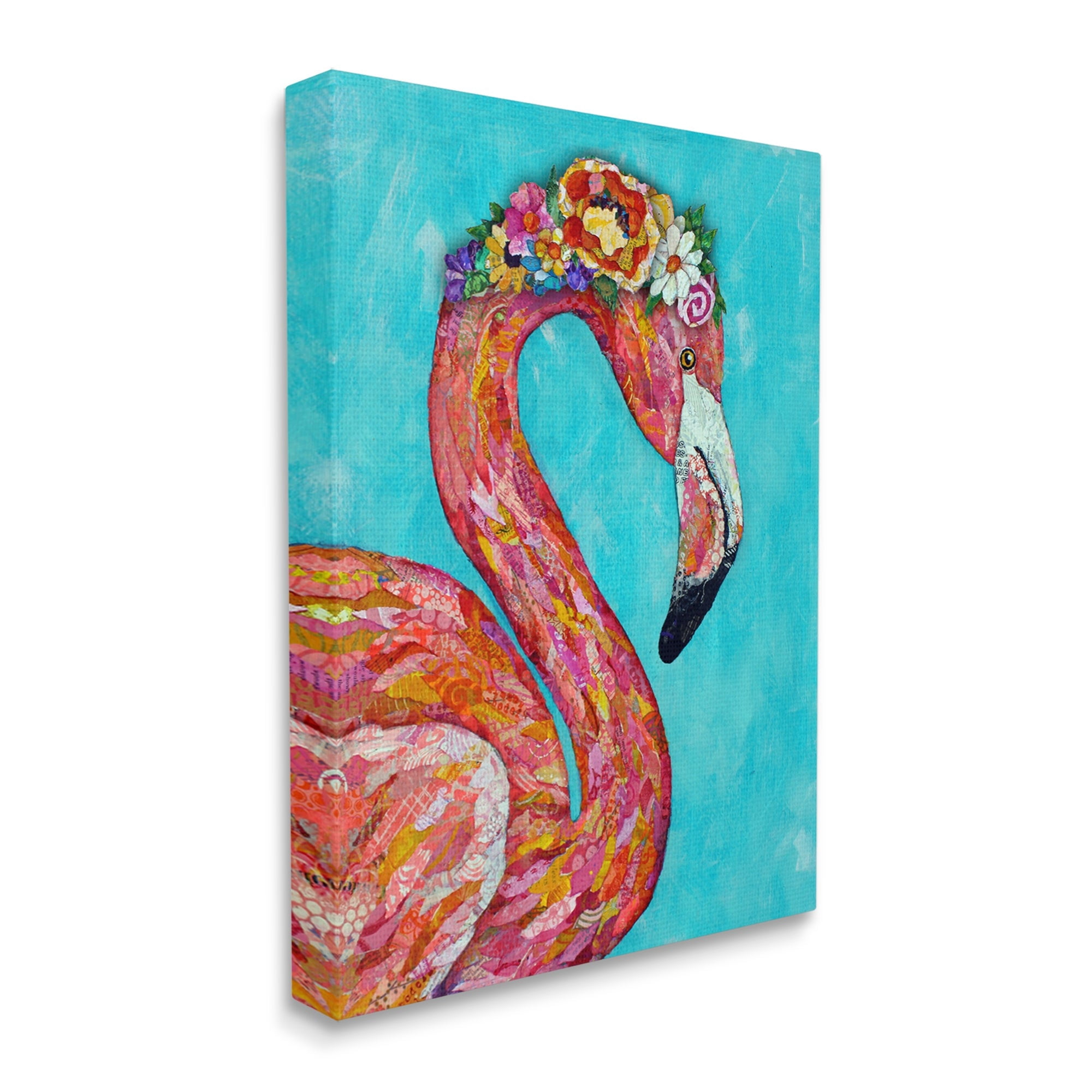 Stupell Industries Floral Flamingo Bird Bold Saturated Blossoms Collage Painting Gallery Wrapped Canvas Print Wall Art, Design by Lisa Morales