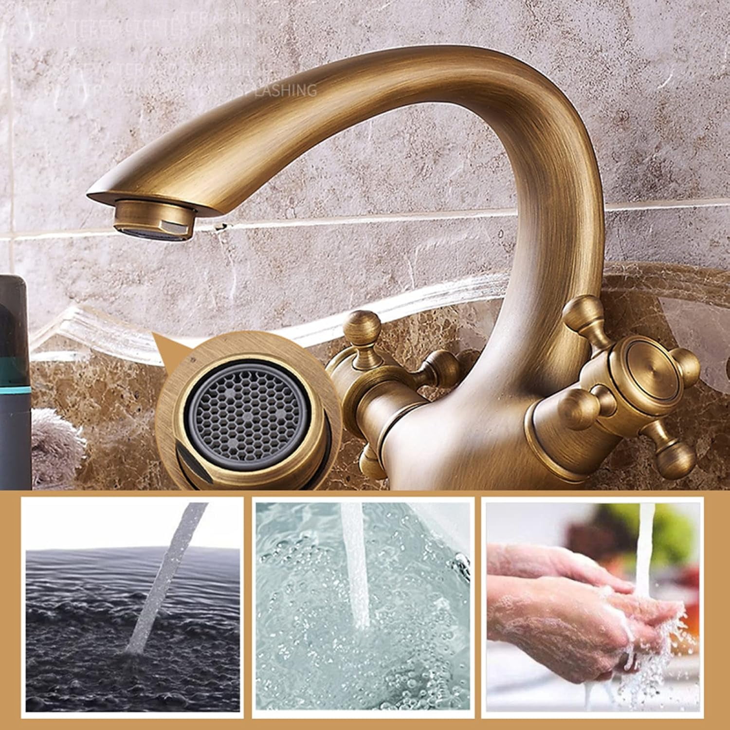 Vintage Bathroom Faucet, Double Cross Handle Mixer Bathroom Sink Tap, Brass Bathroom Faucet, Bathroom Faucet Single Hole, Cold Hot Mixer Vintage Vanity Tap, Gold