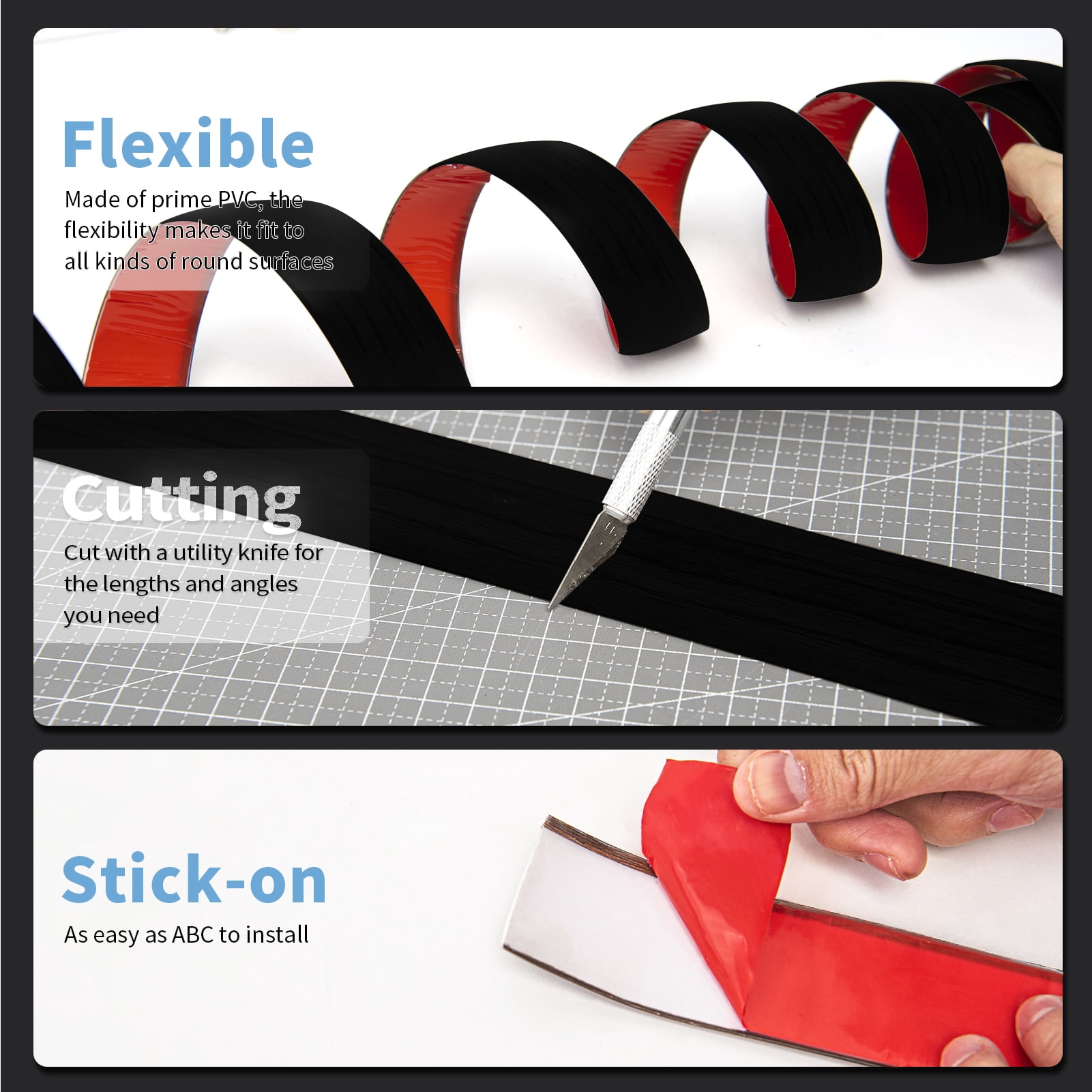 Art3d 10 FT Self Adhesive Vinyl Floor Transition Strip for Joining Floor Gaps,Carpet Threshold Transition，Black