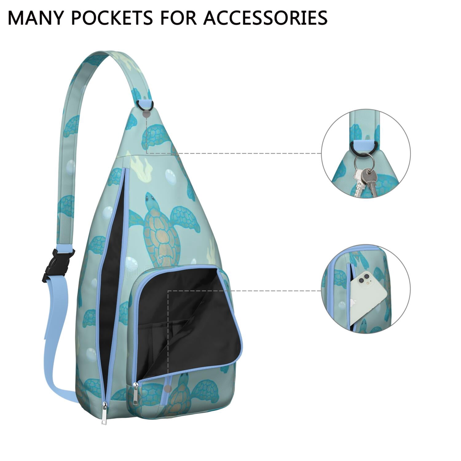 Abstract Turtle Art Chest Bag&nbsp;- Hawaiian Ocean Inspired Print Crossbody Sling, Multi-Pocket Organization (Turtle Lover Gift)
