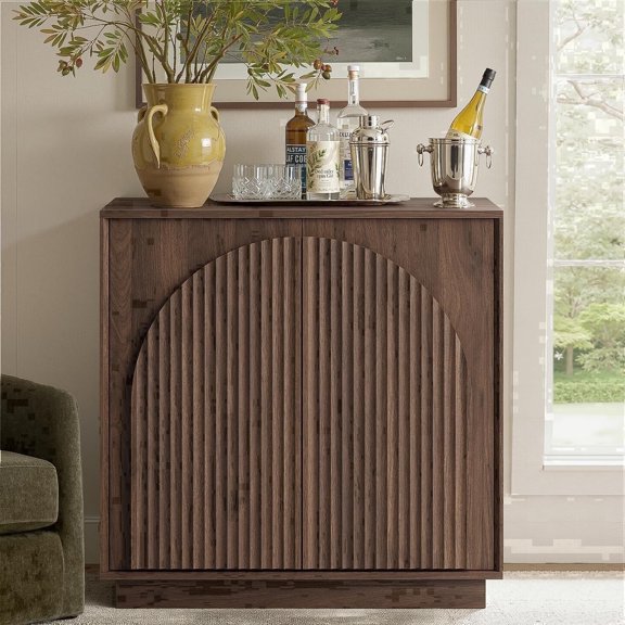 win2win Mid Century Modern Arched Door Sideboard Buffet Cabinet, Walnut Wood Accent Console Credenza