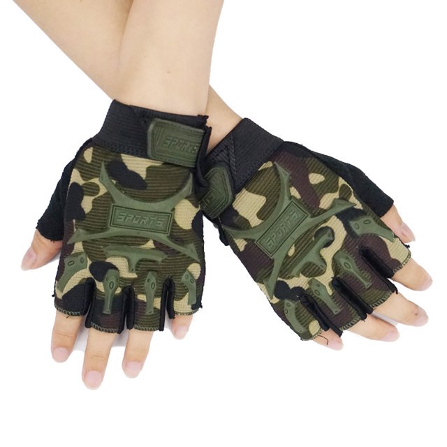 (Color camuflaje 9 cm de ancho) Guantes deportivos de medio dedo para fanáticos militares, guantes antideslizantes para ciclismo, adecuados para bicicletas, scooters y patinetas