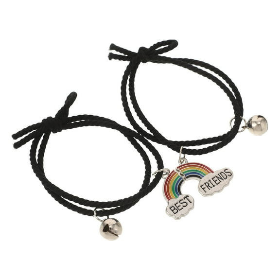 WHAMVOX 2pcs Best Friends Charm Bracelets Matching  Bracelets Friendship Rainbow Bell Hair Tie Bracelets for Special Occasions Accessories