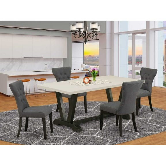 East West Furniture 5-Piece rectangular Dinette Set Included 4 Dining chairs Upholstered Seat and High Button Tufted Chair Back and Rectangular Kitchen Dining Table with Linen White dining table...