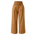 thumbnail image 3 of Women's High Waist Linen Wide Leg Pants Elastic Waist Casual Trousers with Pockets Lightweight by Yigetop Brown XL, 3 of 6