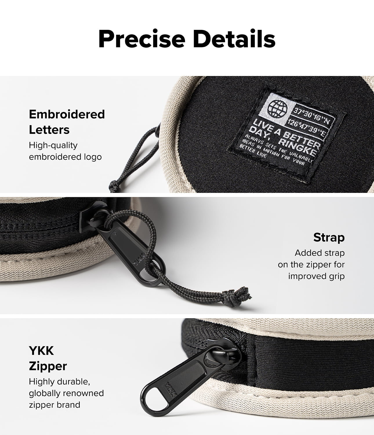 Ringke Tambourine Bag for Universal Earphone AirPods Pro Galaxy Buds Cards, Durable Small Round Carrying Mini Pouch with Key Ring Accessories - Beige