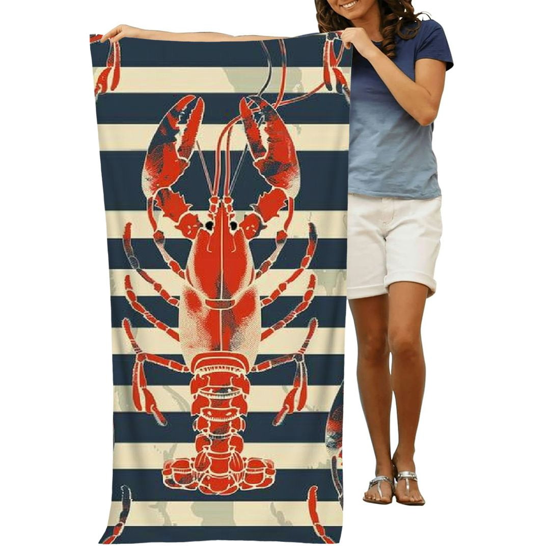 PHYHOO  Retro Marine Lobster Beach Towel, Absorbent Quick Dry Swimming Yoga Beach Towels, Large Sand Free Microfiber Beach Towel for Women, Men, Kids 30x60in