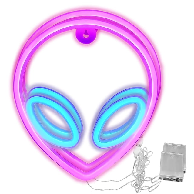 Letreros Neón LuminAlien04 VentDepot 2Pzas Rosa/Azul USB o 3 Pilas AA