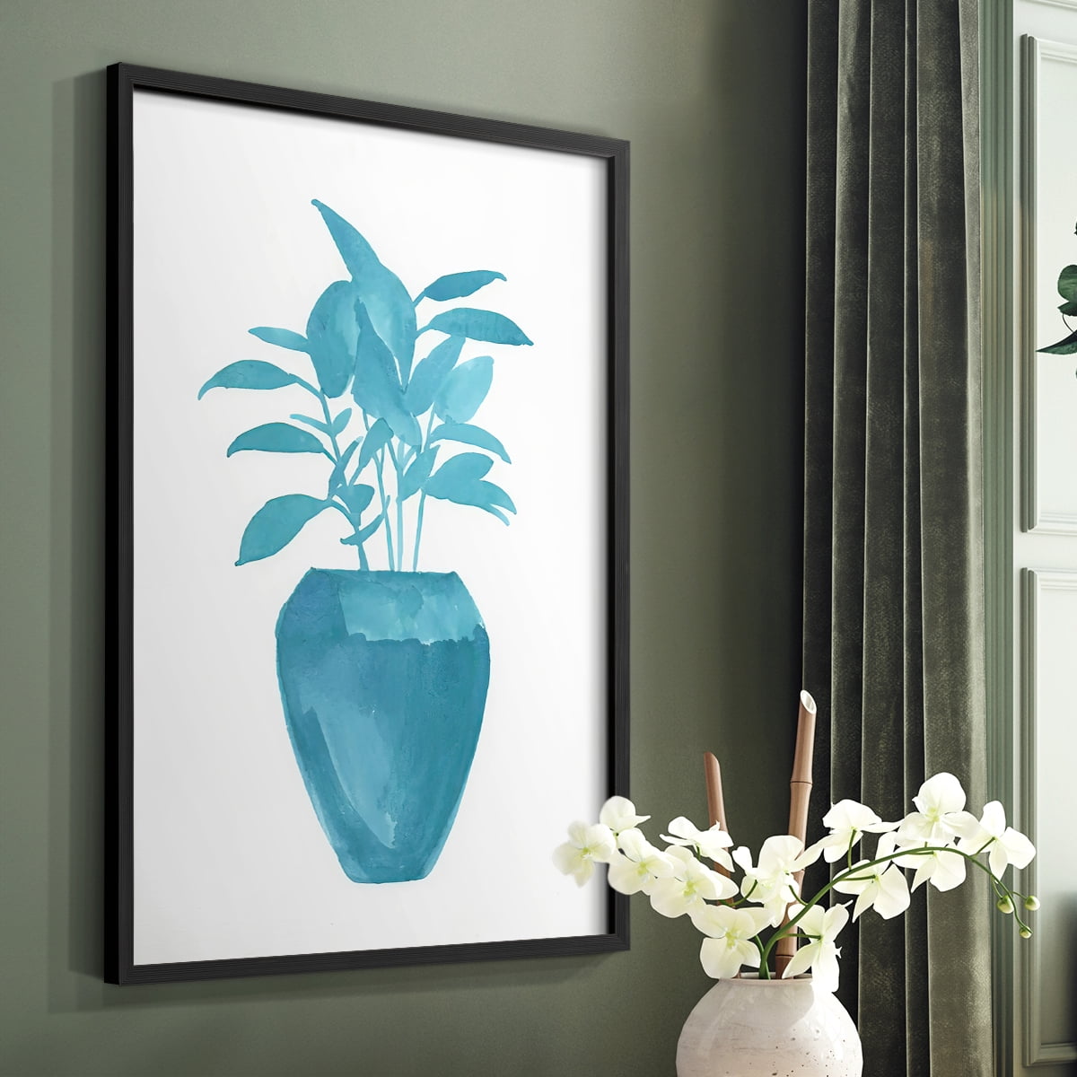 Watercolor House Plant V Framed Print in Black Solid Wood 8 x 10 Framed Print