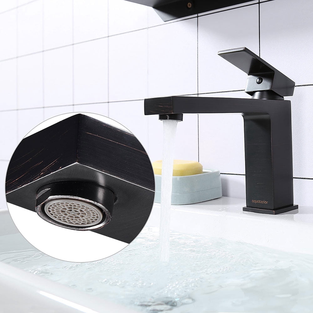 Aquaterior 1 Hole Bathroom Sink Faucet Square Single Handle Cold Hot Water ORB