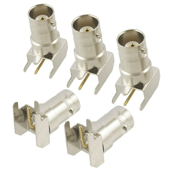 Unique Bargains 5 Pcs Silver Tone BNC Female Right Angle Solder PCB Mount RF Connector