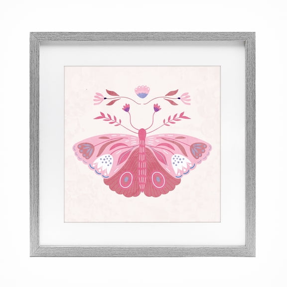 Stupell Industries Bohemian Boho Pink Folk Butterfly Gray Framed Print Under Glass, 16 x 16, by Kim Allen