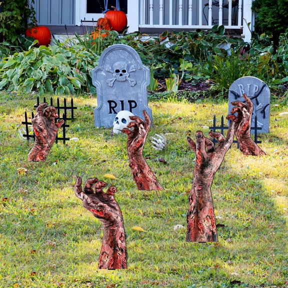 5 Peice Halloween Scary Zombie Hands Yard Sign,Double Sided Halloween Zombie Body Parts Lawn Signs with Stakes,Realistic Bloody Zombie Hand Decoration for Garden Lawn Pathway