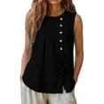 thumbnail image 4 of Loose Fit Drawstring Waist Linen Tank Top for Women Round Neck Solid Color Daily Casual Blouse, 4 of 7