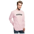 thumbnail image 2 of Daxton Retro Michigan Arch Font Long Sleeves T Shirt Soft Medium Weight Cotton, Pink Tee Black Font, 1XL, 2 of 2