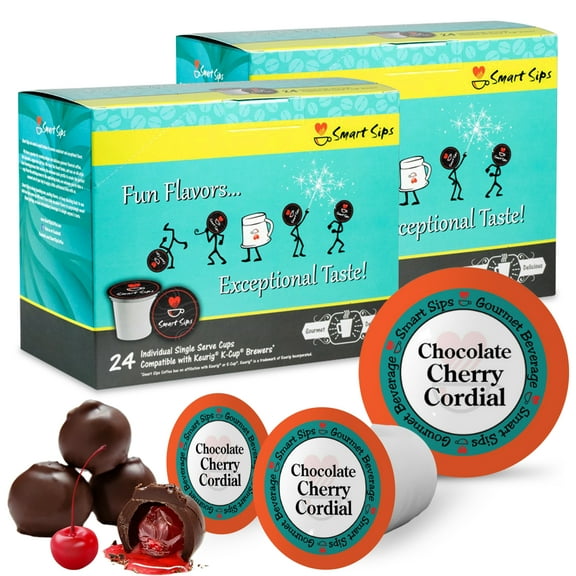 Smart Sips Coffee, Chocolate Cherry Cordial Coffee, Medium Roast, Gourmet Flavored Coffee Pods for Keurig K-cup Brewers - Count of 48