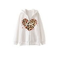 thumbnail image 1 of Mialoley Chandail à Capuchon pour Femmes, Sweat à Capuche à Manches Longues Imprimé Cœur Léopard Veste Décontractée avec Poches, 1 of 5