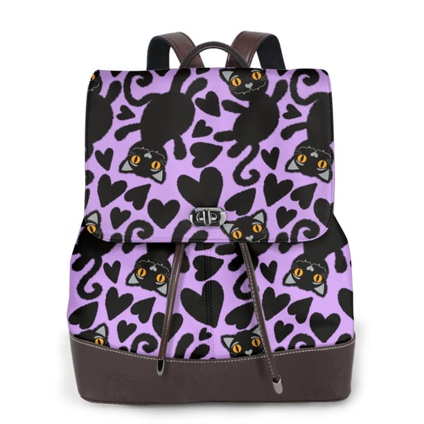 Balery Cartoon Black Cats Mochila de Cuero para Mujeres, Gran Capacidad, Bolsa de Viaje Multifuncional, Mochila de Cuero y Bolsa de Hombro para Mujeres