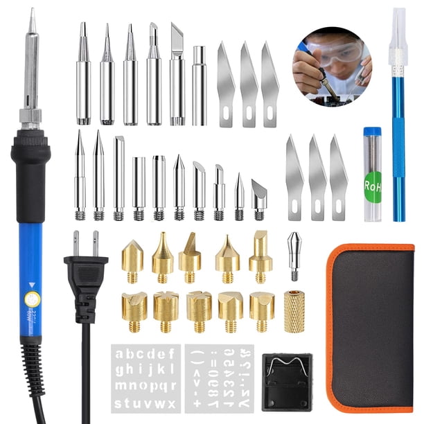 Kit Soldador Eléctrico 60W Con Temperatura Ajustable 33 Bits De Soldadura Juego De Herramientas De Pirograbado Para Carpintería Grabado Tallado Quemado 46Pcs seitruly TO005310-03
