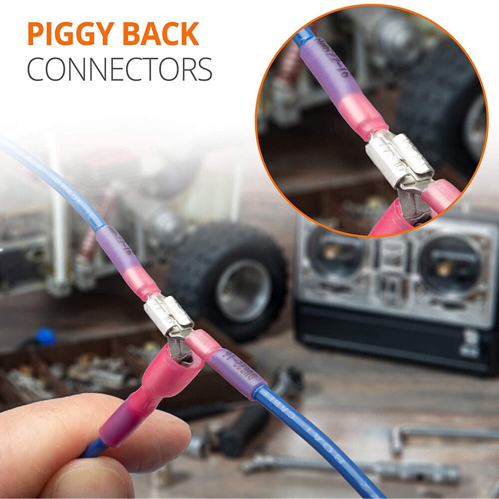 220Pcs Quick Splice Crimp Wire Connectors Heat Shrink Piggyback Spade Terminals