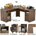 thumbnail image 3 of Homieasy L Shaped Desk with Power Outlet and USB Ports, 60 Inch Corner Computer Desk with Drawers and Storage Shelves, Large 2 Person Study Table L-Shaped Office Desk with File Cabinets, Rustic Oak, 3 of 8