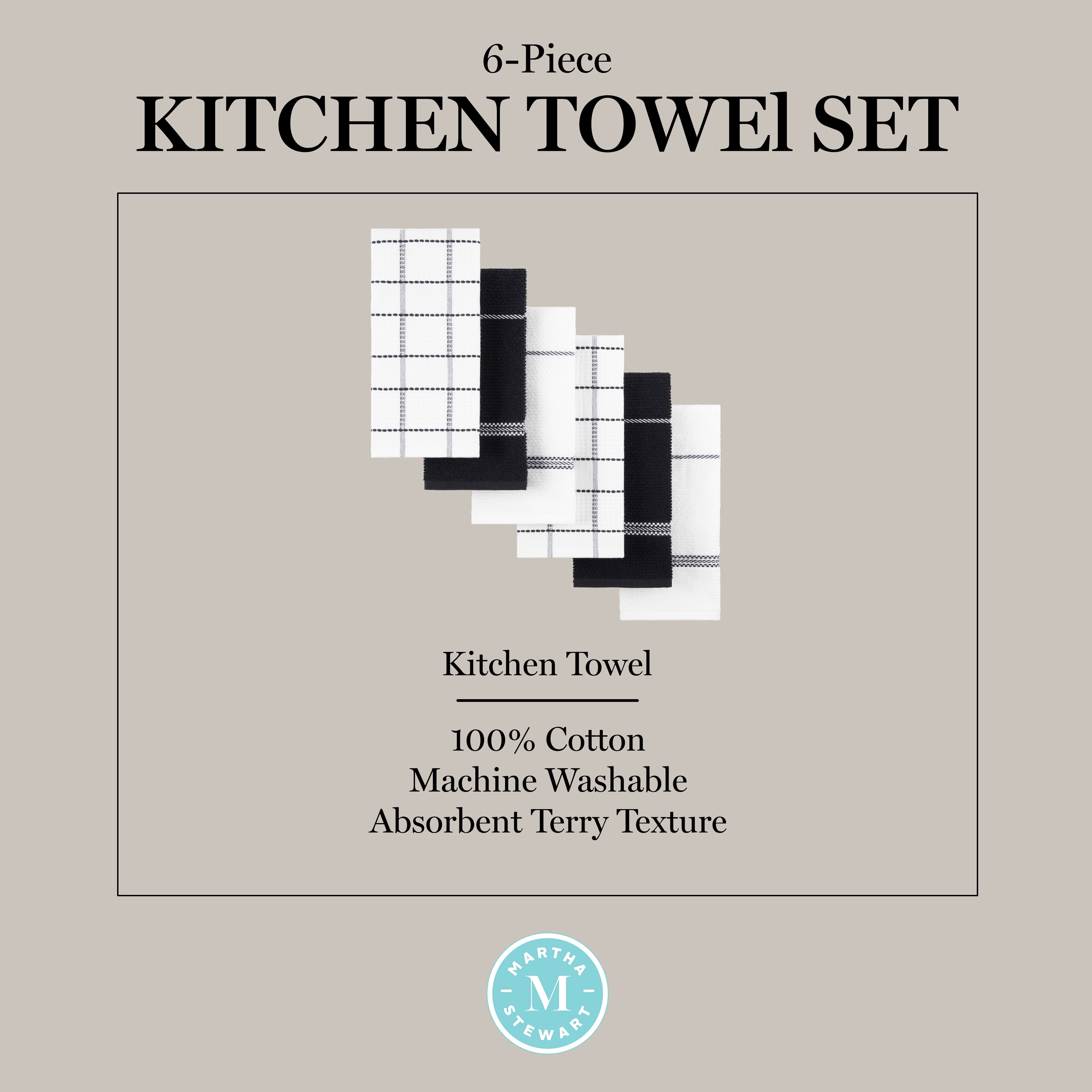 Martha Stewart Modern Waffle Kitchen Towel Set 6-Pack, Black, 16"x28"