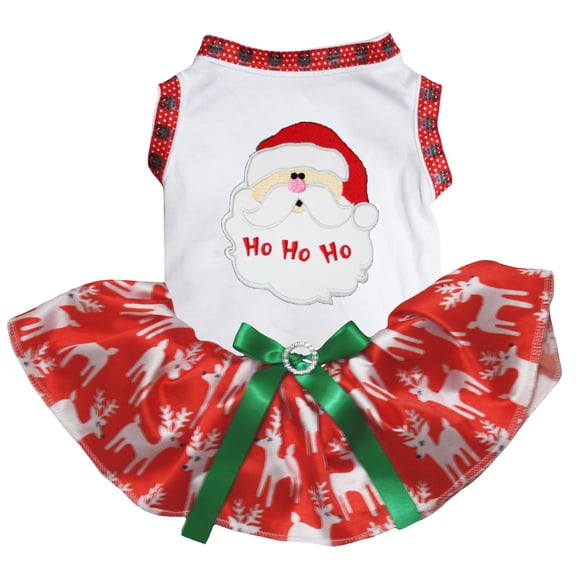 Petitebelle Santa Claus Face Puppy Dog Dress (White/Red Deers, X-Small)