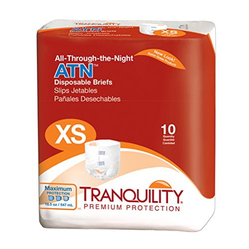 Tranquility ATN Slips Jetables pour Adultes, Languettes Refermables avec Protection Tout au Long de la Nuit, XS (18"-26") - 10ct (Pack de 1)