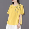 thumbnail image 6 of Tmtolofot Cotton Linen Tops For Women, Cuff Embroidered T-Shirts Female Round Neck Short-Sleeved Clothingloose Comfy Lightweight Shirt Cute Funny Waist Top，1_Yellow，3X-Large, 6 of 6