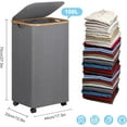 thumbnail image 2 of Large Laundry Basket with Wheels,100L Hampers for Laundry,Freestanding Laundry Hamper with Lid and Bamboo Handles,Collapsible & Waterproof Tall Cloth Hamper for Dorm Family（Grey）, 2 of 7