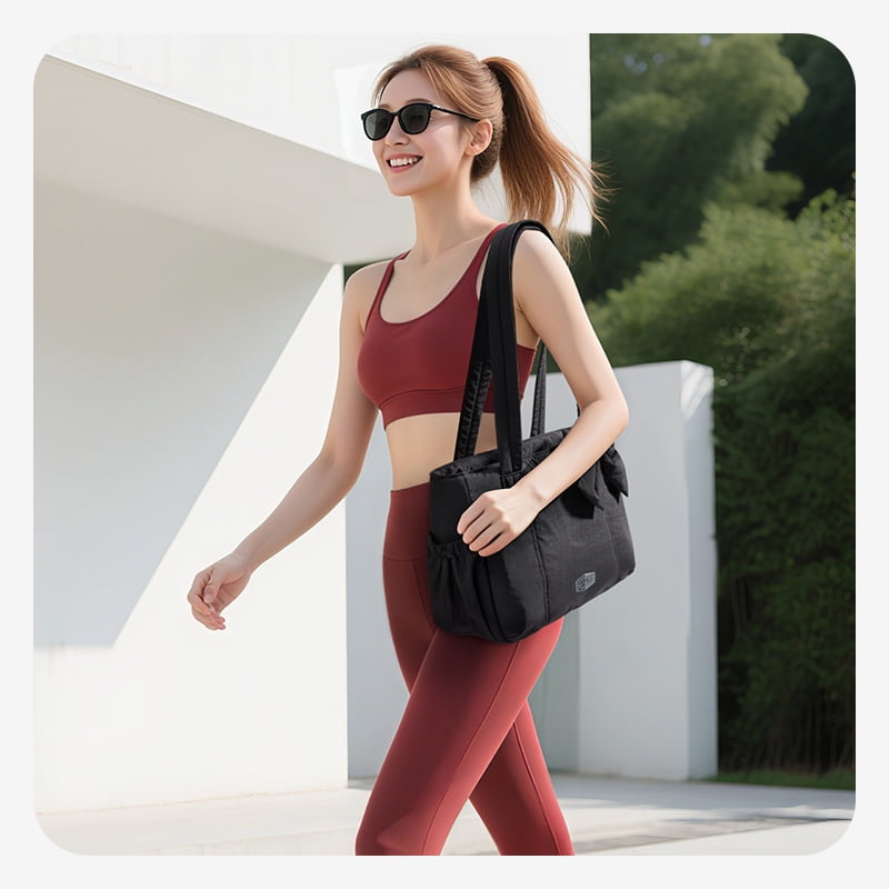 BAGSMART Crush Everyday Tote Bag for Women, Lightweight Tote Bag Casual Handbags for 13-Inch Laptop, Travel, Work, Beach, Gym, Shop, Black