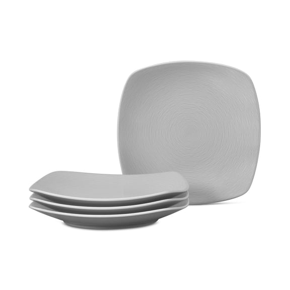 Swirl Square Dinner Plates, Set of 4, Embossed Pattern, Porcelain Dinnerware