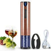FLASNAKE Electric Wine Opener Rechargeable Cordless Automatic Corkscrew Wine Bottle Opener with Foil Cutter Stainless Steel Rose Gold