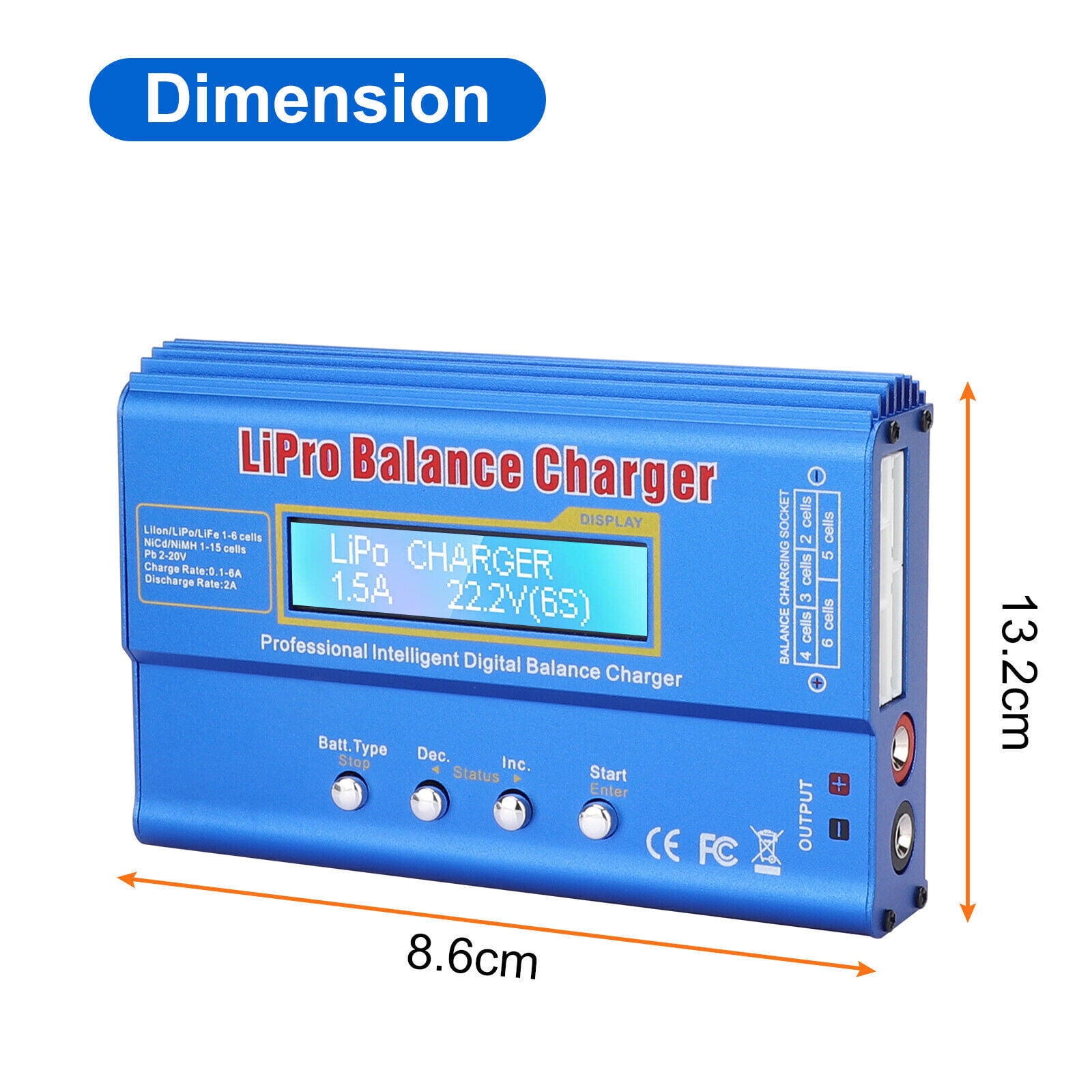 B6 80W 6A Lithium Battery Balance Charger - Multi-Function Charger for LiPo, Li-Ion, NiMH, NiCd, and Lead Batteries with LCD Display and Safety Protections