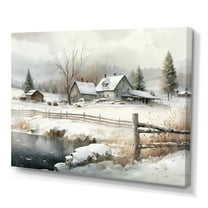 Designart Indiana Farm In Winter Canvas Wall Art