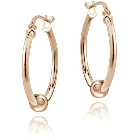 - Rose Gold-Tone over Sterling Silver Bead Round Hoop Earrings, 18mm