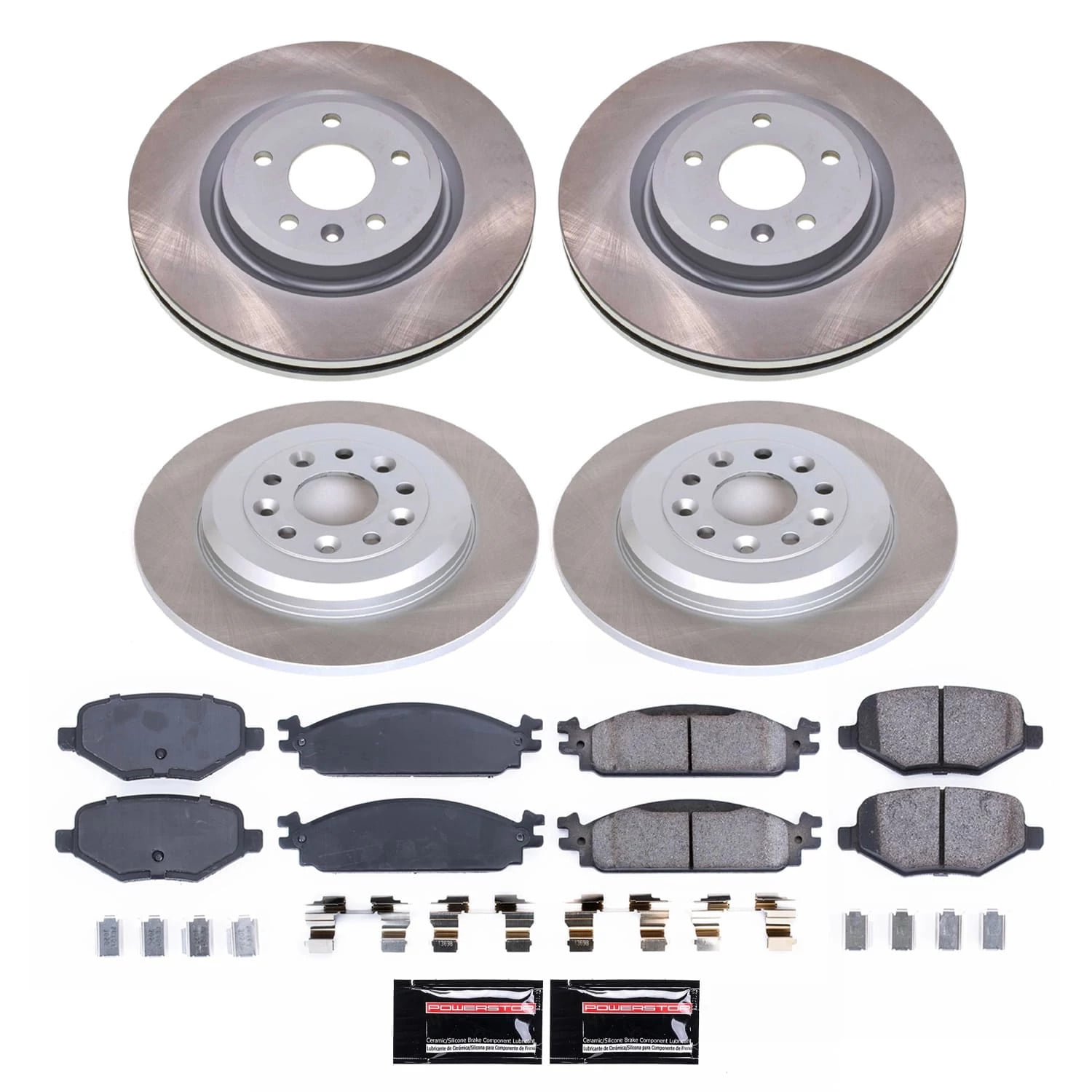 PowerStop Front and Rear Semi-Coated Rotor and Low-Dust Ceramic Brake Pad Kit SC8970
