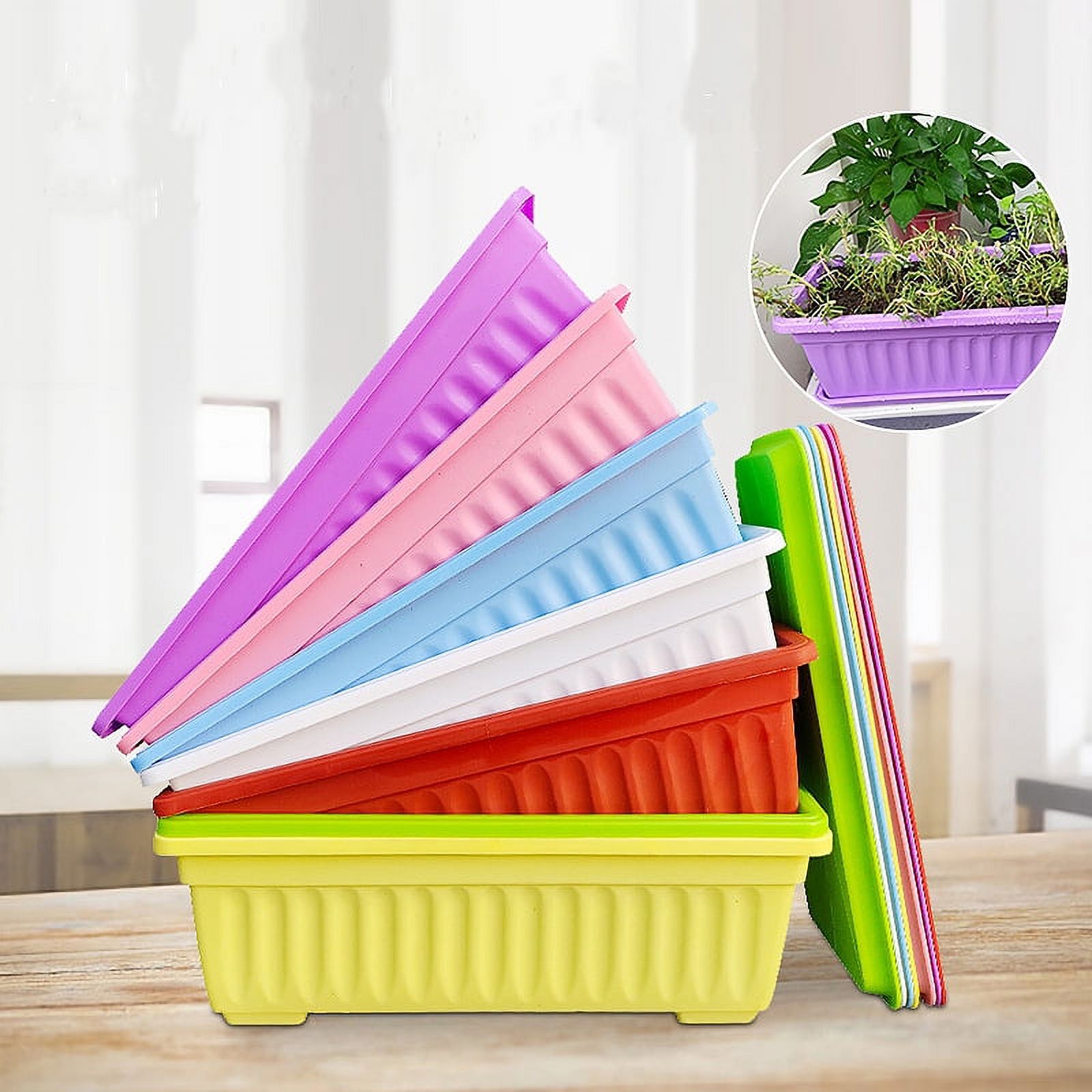 17 Inch Rectangular Plastic Thicken Planters with Trays - Window Planter Box for Outdoor and Indoor Herbs, Vegetables, Flowers and Succulent Plants (1 Pack,Pink) - image 4 of 8