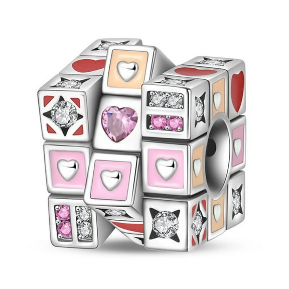 KUNSIR 925 Sterling Silver 3D Charm Love Puzzle Cube Bead For Bracelet DIY Gifts