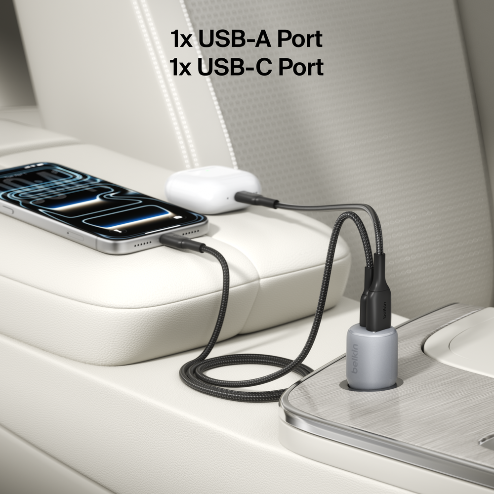 Belkin BoostCharge 42W Dual Port Car Charger, Gray photo 2