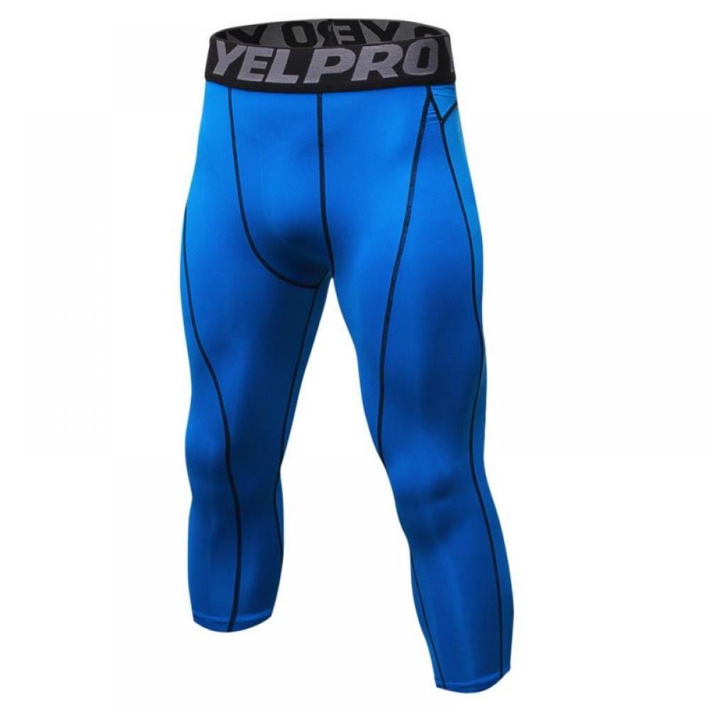 Men Compression Workout 3/4 Calf Tights Gym Capri Cropped Spandex Pants Slim fit 