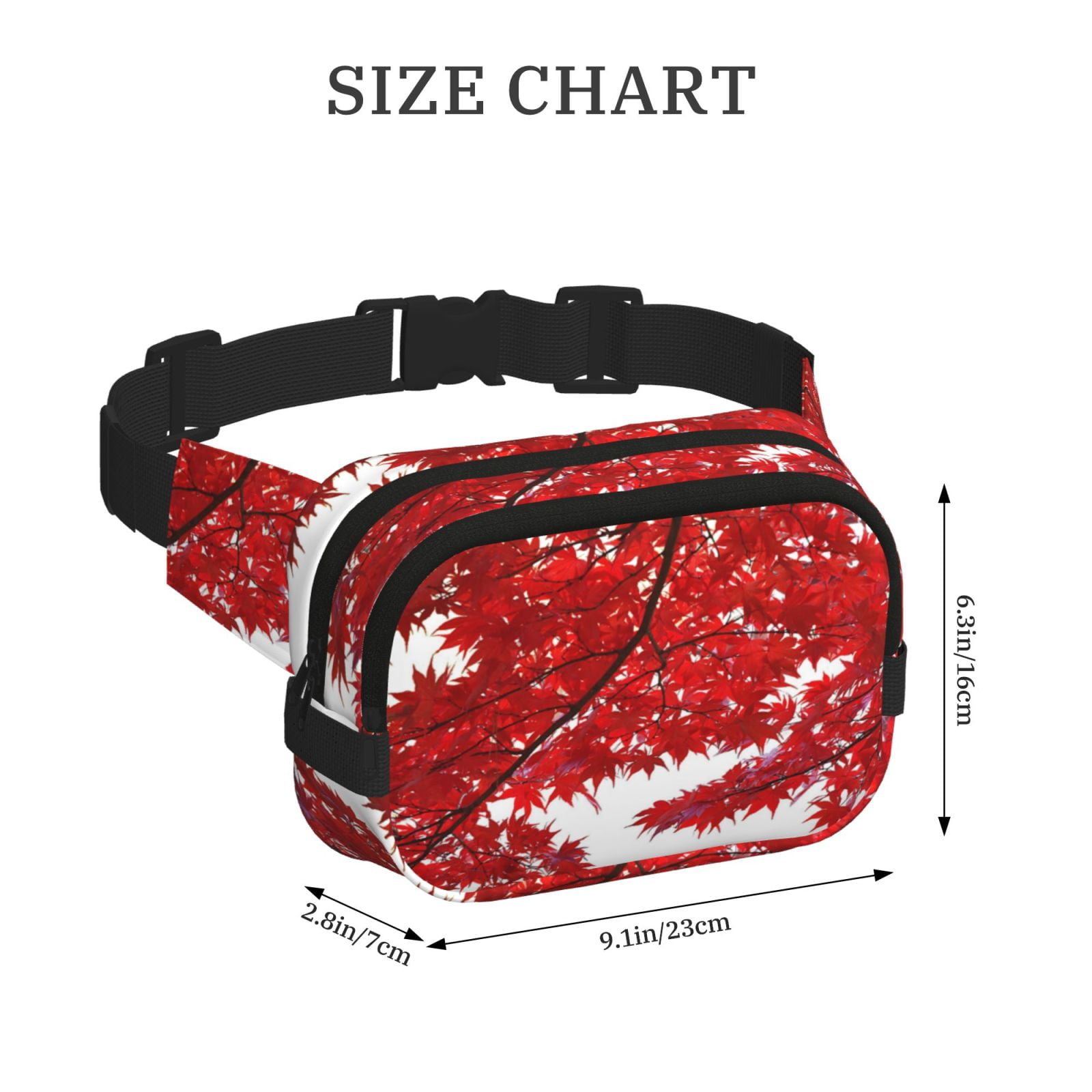 Picia Red Maple Leaf Print Square Double-Layer Waist Bag Mini Adjustable Waist Belt Bag Exercise Running Travel Hiking