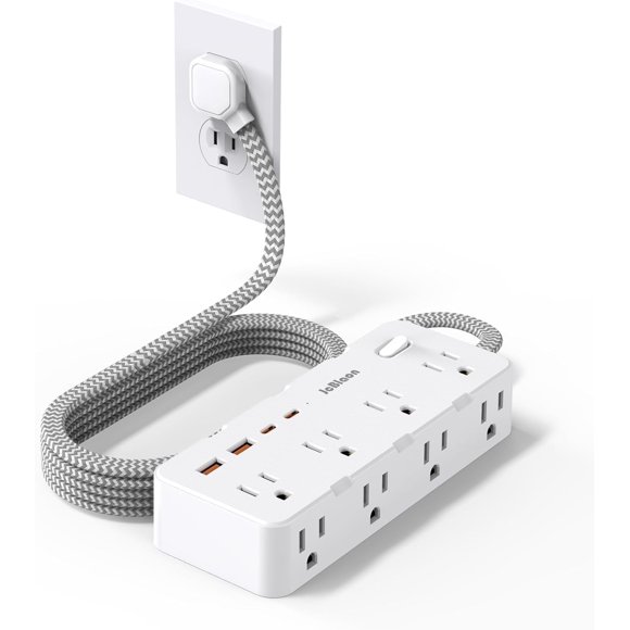 JcBlaon Surge Protector Power Strip with USB Ports 8-Outlet Plugs and 5ft Extension Cords Charging Station Indoor, White